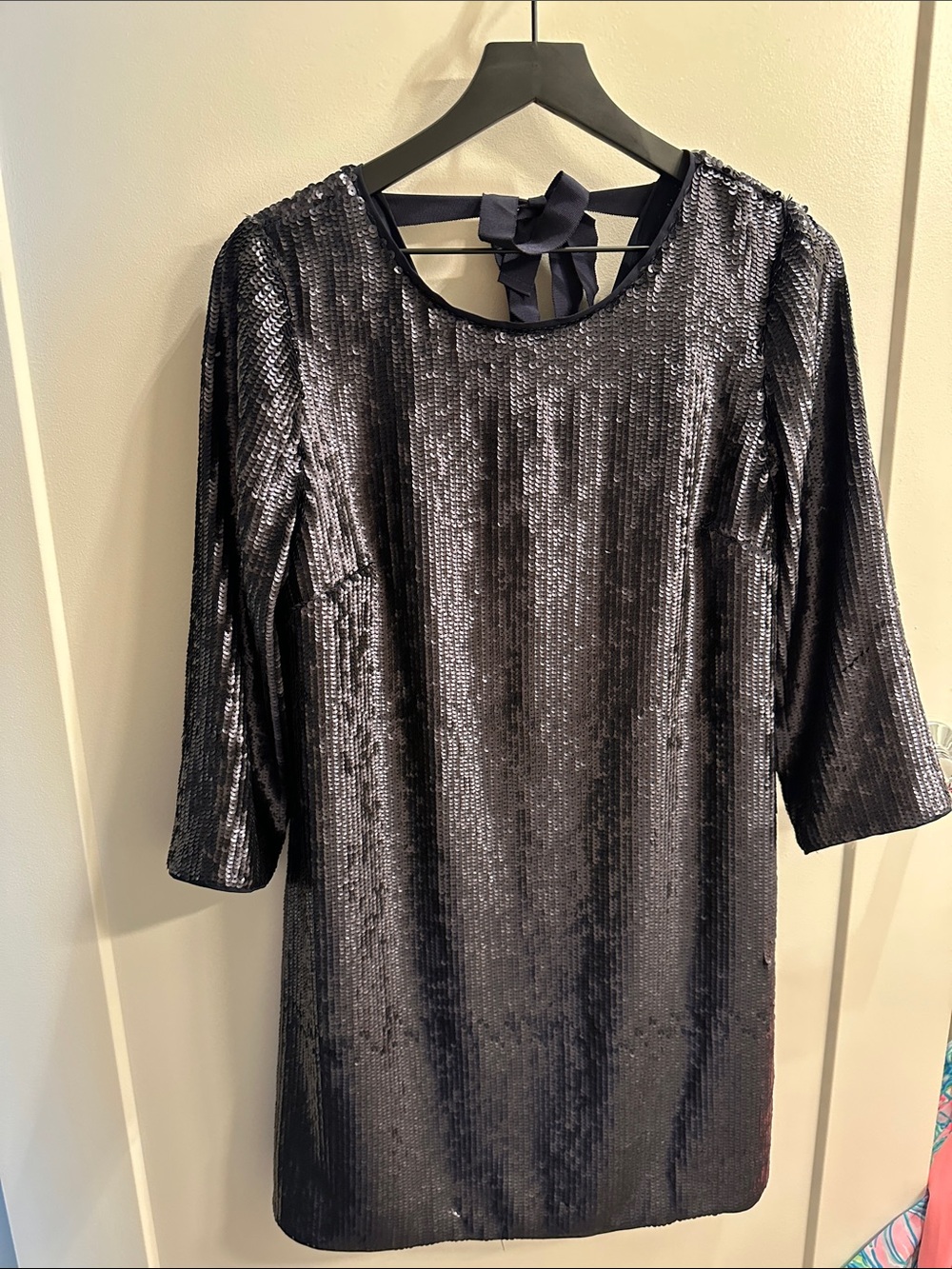 J. Crew Black Sequin Shift Dress with Back Tie